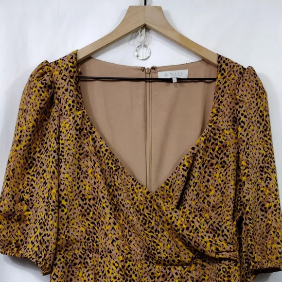 WAYF Leopard Print Faux Wrap Boho Midi Dress Women's L Brown Boho Retro 90s Y2K - Picture 3 of 10